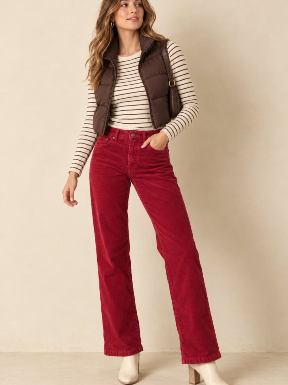 Chaps Ralph Lauren Red Corduroy Straight Leg Pants Women's Size 8 Stretch Fall